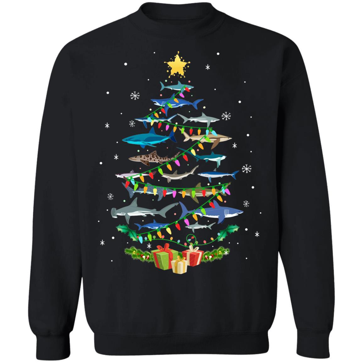 Shark Christmas Tree Shark Lovers Gifts Men Women Kids-T-Shirt & Sweatshirt-Crewneck Sweatshirt-Black