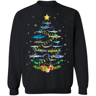 Shark Christmas Tree Shark Lovers Gifts Men Women Kids-T-Shirt & Sweatshirt-Crewneck Sweatshirt-Black