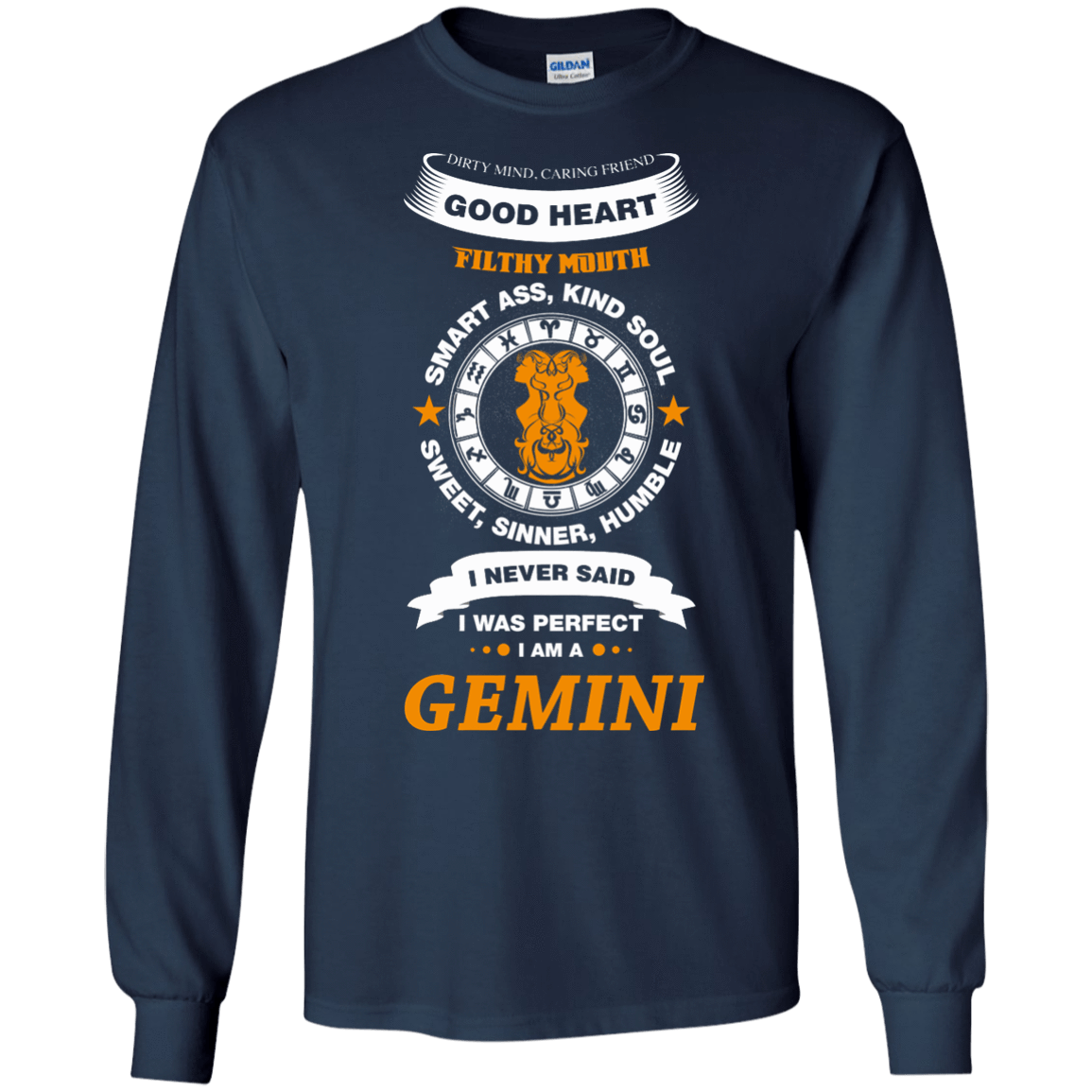 I Never Said I Was Perfect I Am A GEMINI-T-Shirt & Hoodie-Long Sleeve T-Shirt-Navy