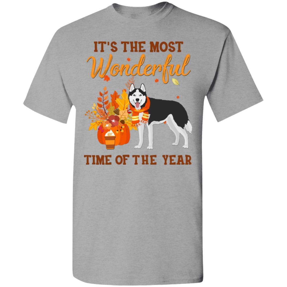 Siberian Husky Autumn It's The Most Wonderful Time Of The Year-T-Shirt & Hoodie-Classic T-Shirt-Sport Grey