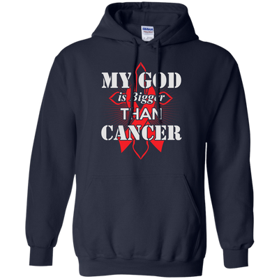My God Is Bigger Than Cancer Red Awareness Ribbon-T-Shirt & Hoodie-Pullover Hoodie-Navy