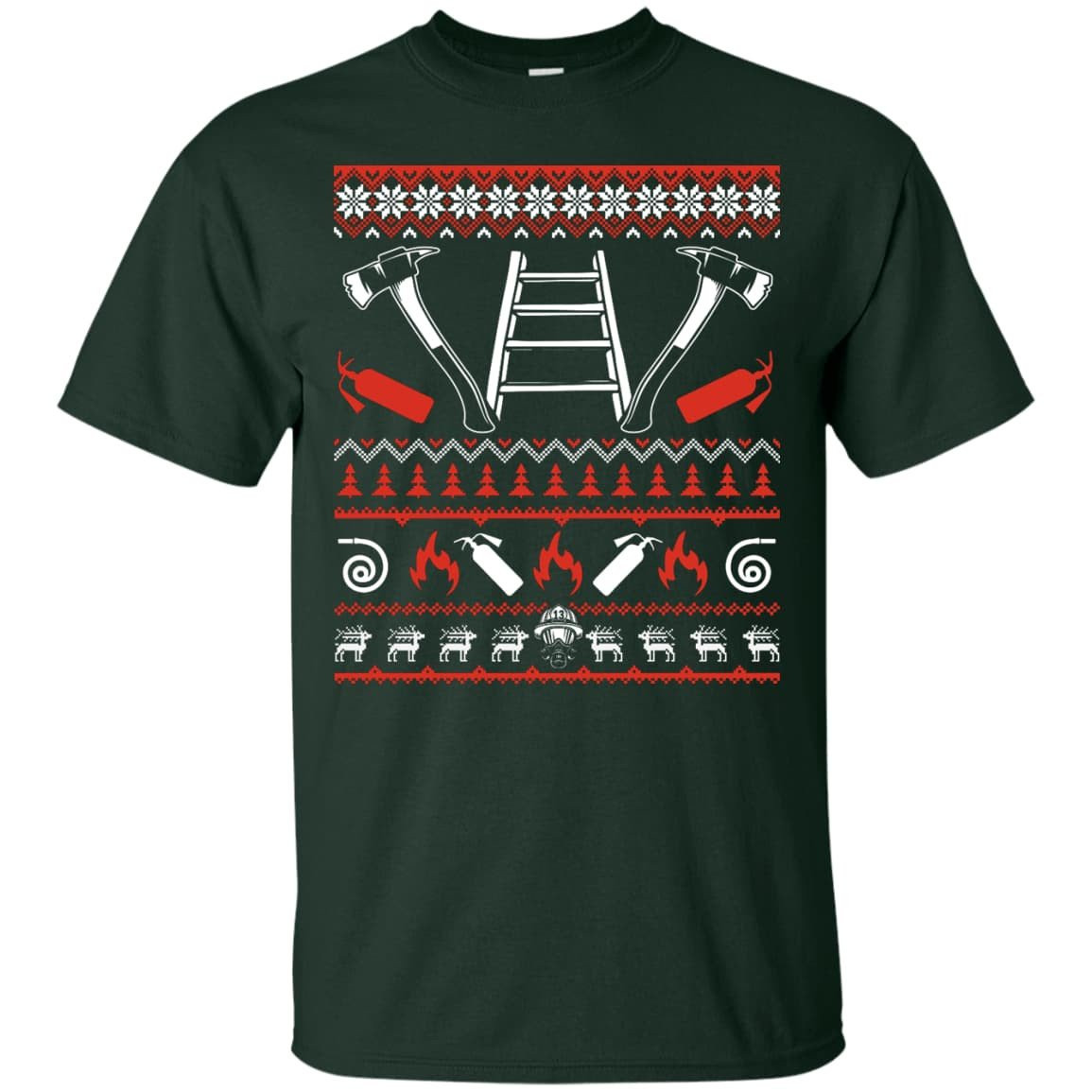 Firefighter Christmas Sweater-T-Shirt & Hoodie-Classic T-Shirt-Forest Green