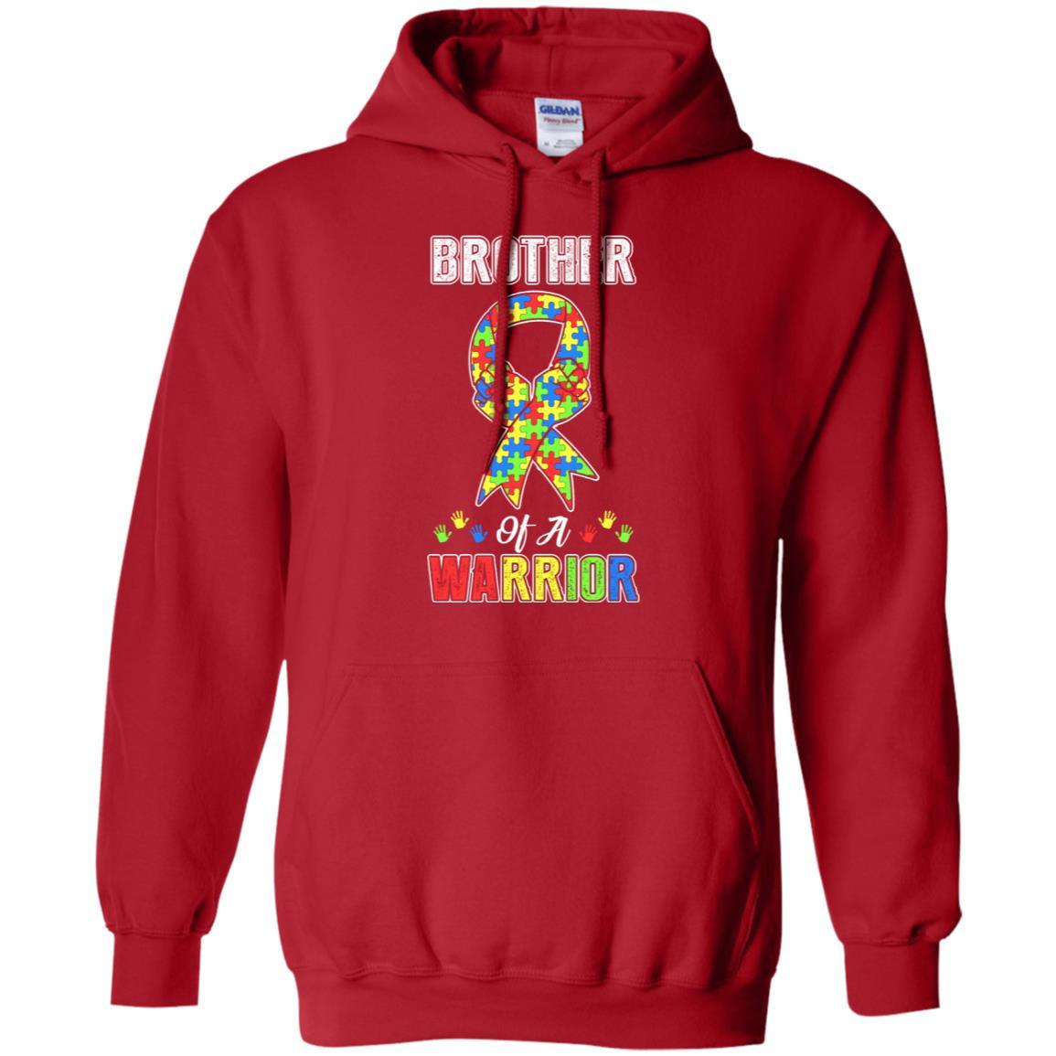 Brother Of A Warrior Support Autism Awareness Gift-T-Shirt & Hoodie-Pullover Hoodie-Red