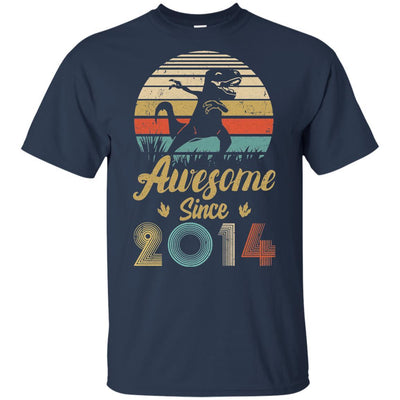 Awesome Since 2014 7th Years Old Dinosaur Birthday Gift Youth-Youth Shirt-Youth T-Shirt-Navy