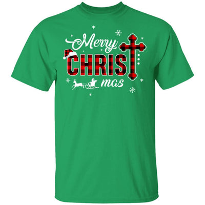Merry Christmas Buffalo Plaid Cross Xmas Gift-T-Shirt & Sweatshirt-Classic T-Shirt-Irish Green