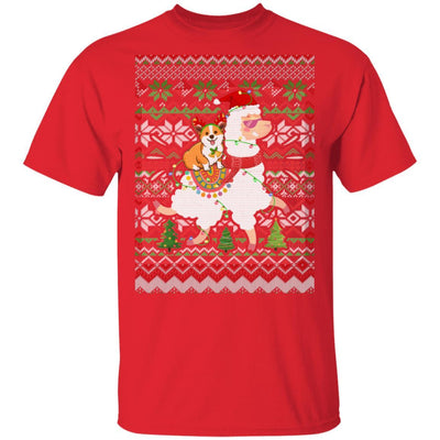 Funny Corgi Riding Llama Ugly Christmas Sweater Gifts-T-Shirt & Sweatshirt-Classic T-Shirt-Red
