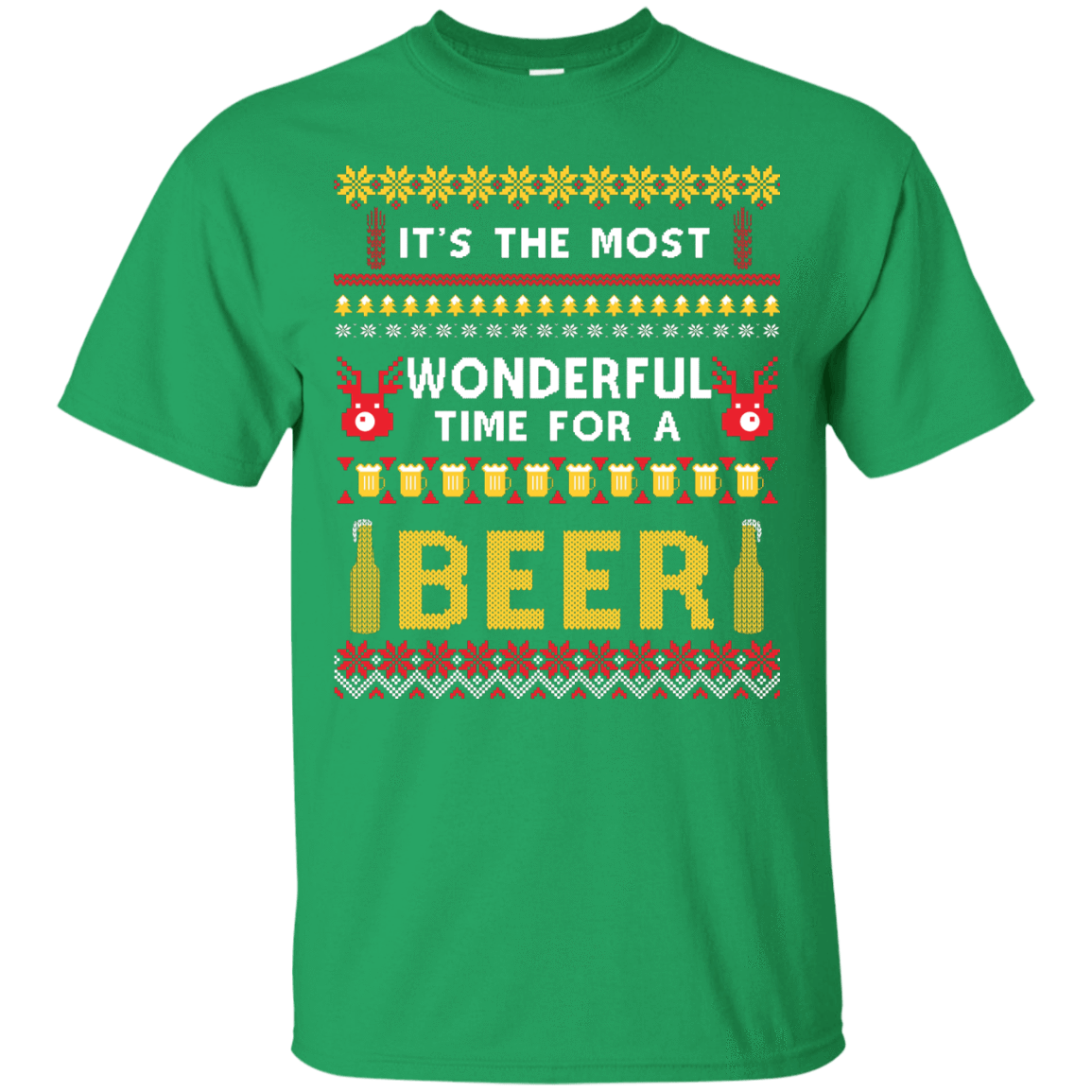 It's The Most Wonderful Time For A Beer Ugly Sweater-T-Shirt & Hoodie-Classic T-Shirt-Irish Green