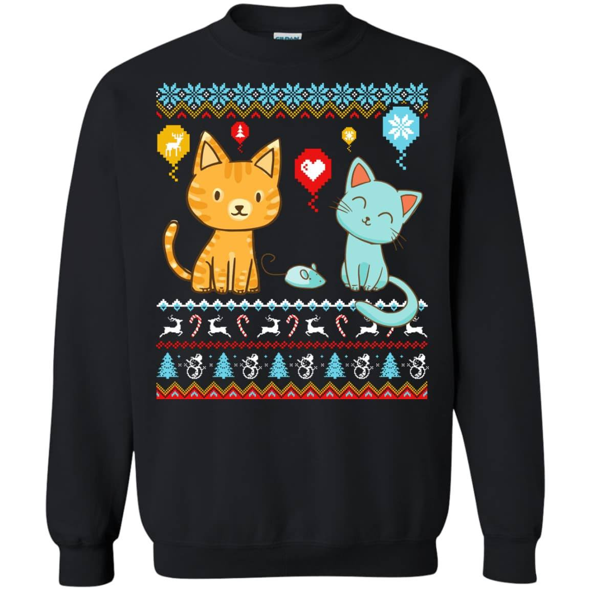 Halo Halo Christmas Cat Lover-T-Shirt & Hoodie-Crewneck Sweatshirt-Black