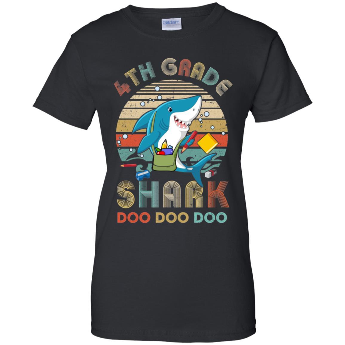 4th Grade Shark Doo Doo Doo Funny Back To School-T-Shirt & Hoodie-Women's T-Shirt-Black