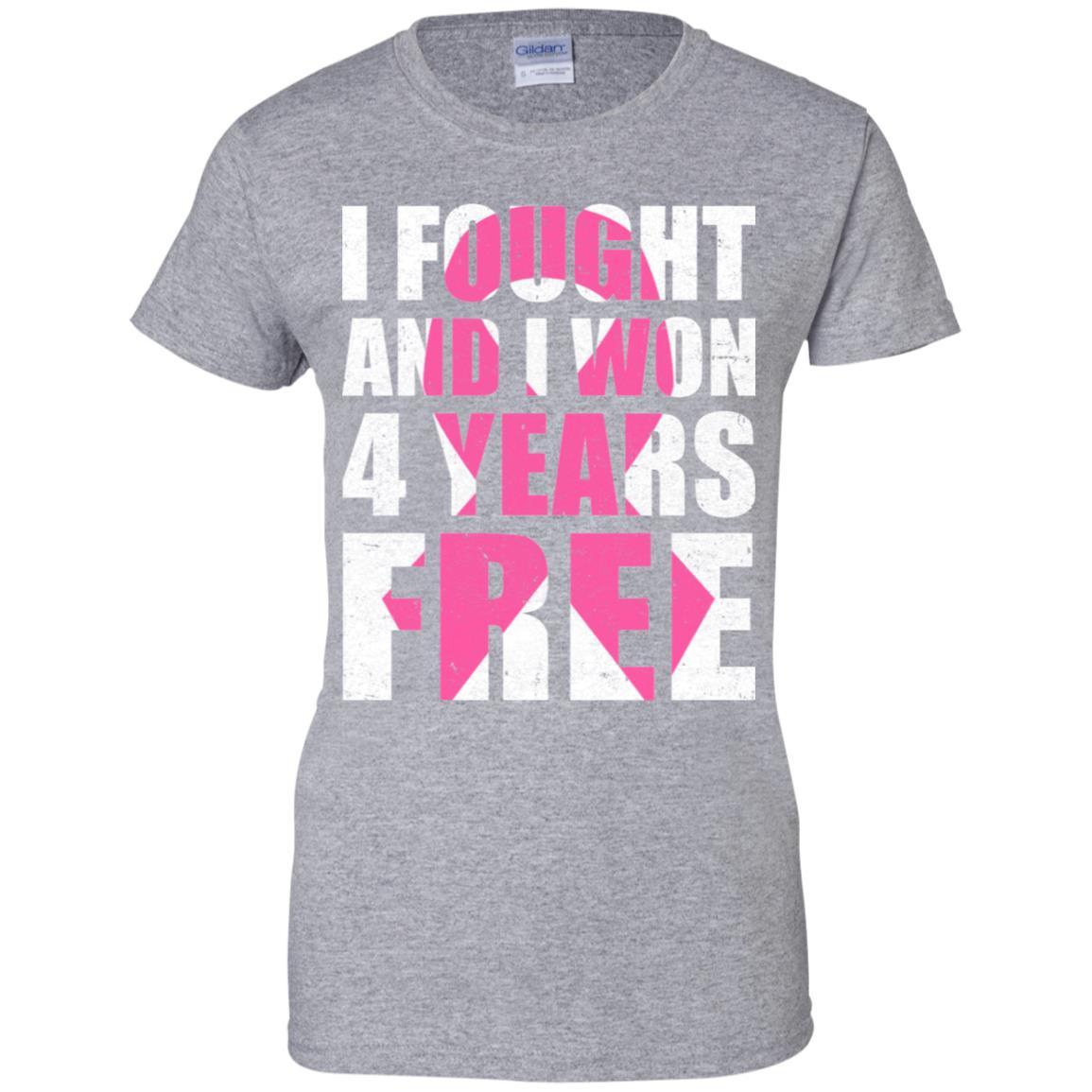 I Fought An I Won 4 Years Free Fight Support Breast Cancer-T-Shirt & Hoodie-Women's T-Shirt-Sport Grey