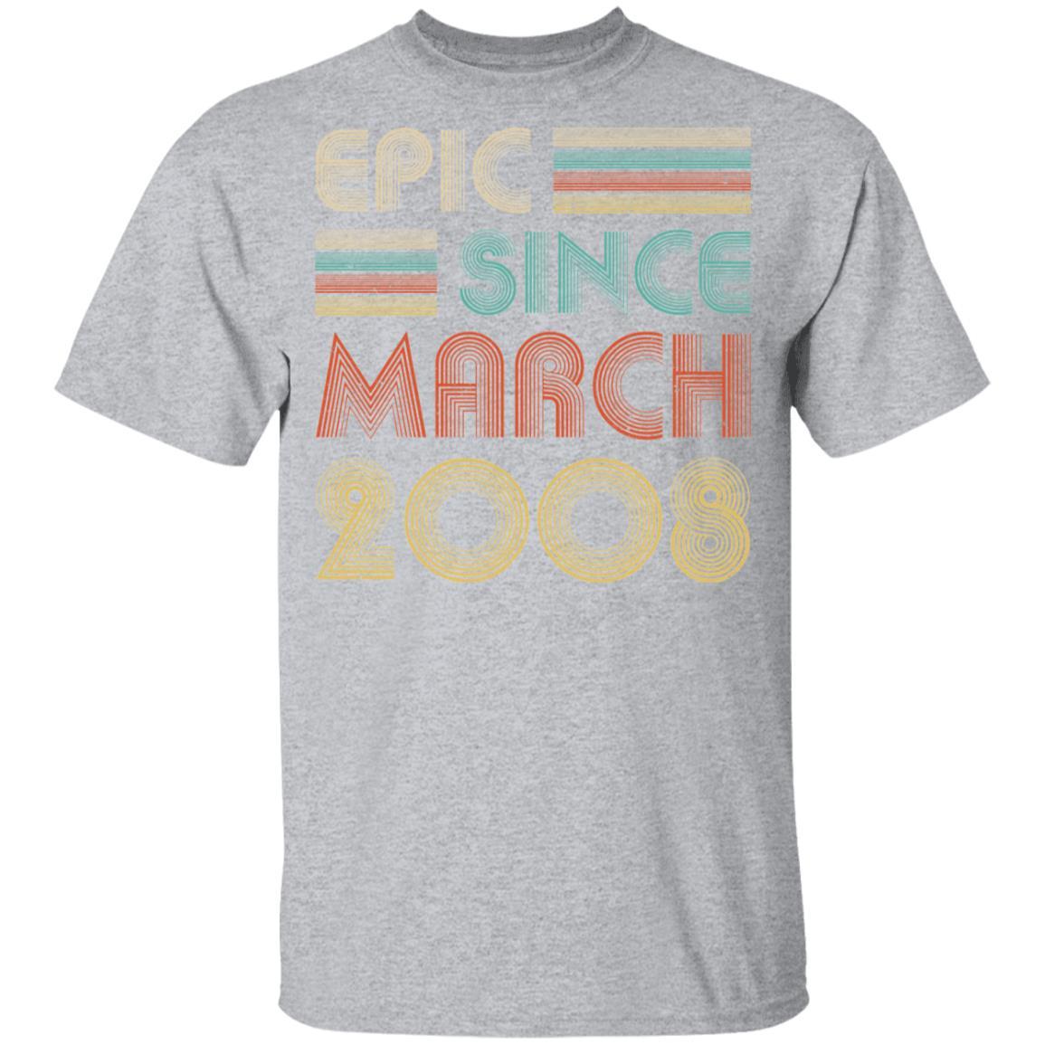 Epic Since March 2008 Vintage 13th Birthday Gifts Youth-Youth Shirt-Youth T-Shirt-Sport Grey