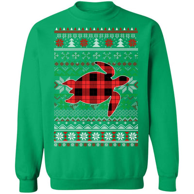 Turtle Red Plaid Ugly Christmas Sweater Funny Gifts-T-Shirt & Sweatshirt-Crewneck Sweatshirt-Irish Green