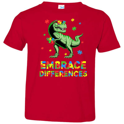 Dinosaur Puzzle Autism Awareness Embrace Differences Youth-Youth Shirt-Toddler T-Shirt-Red