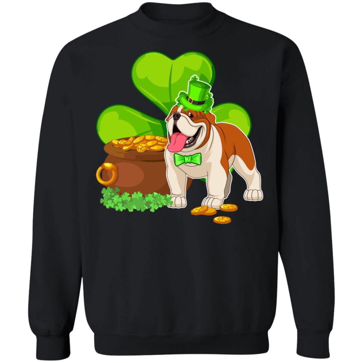 Bulldog St Patrick's Day Irish Dog Lover Funny Gifts-T-Shirt & Hoodie-Crewneck Sweatshirt-Black