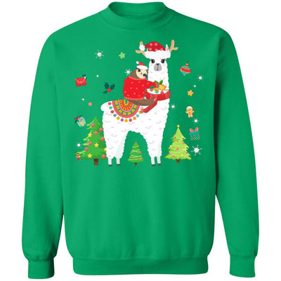 Santa Sloth Riding Llama Reindeer Christmas Gifts-T-Shirt & Sweatshirt-Crewneck Sweatshirt-Irish Green