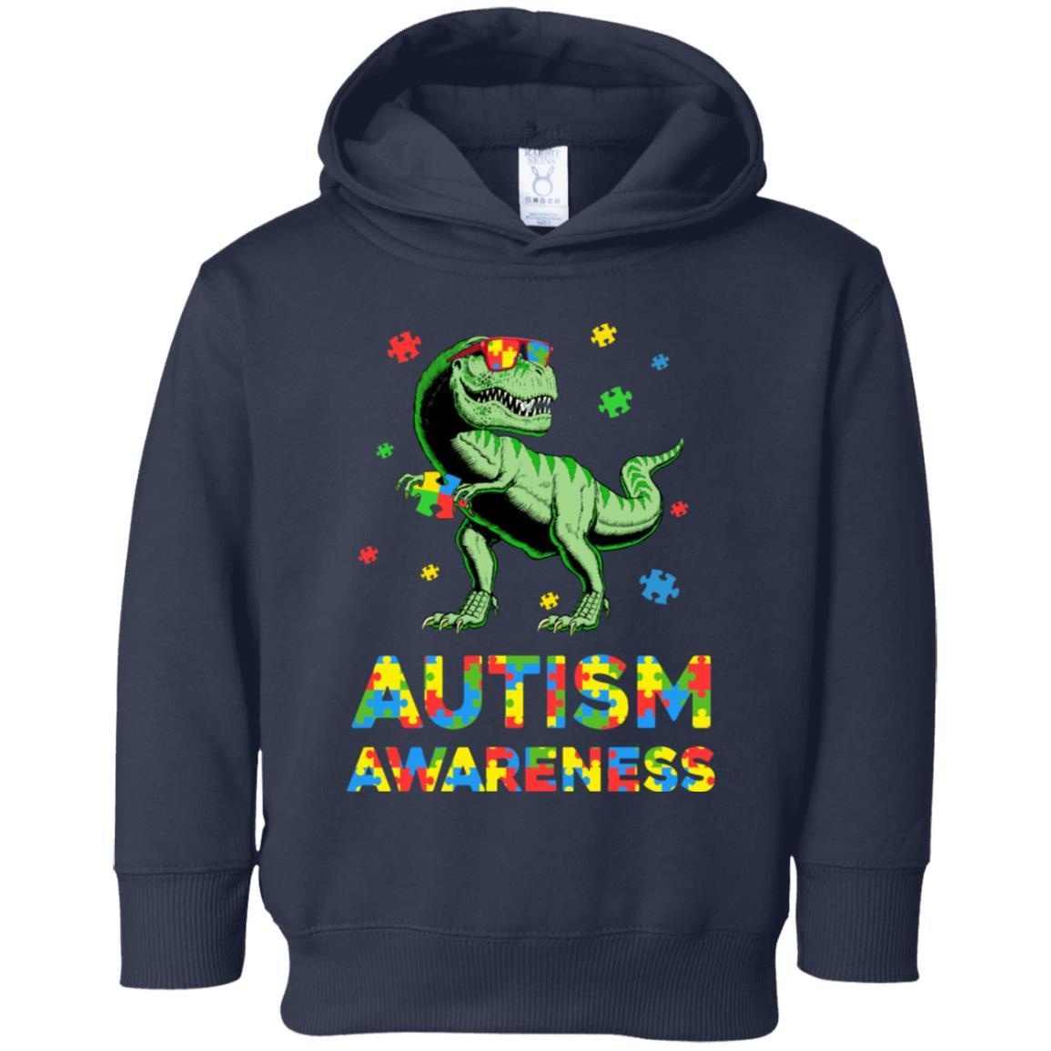 Dinosaur Puzzle Autism Awareness For Boys Girls Youth-Youth Shirt-Toddler Fleece Hoodie-Navy