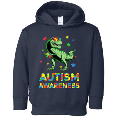 Dinosaur Puzzle Autism Awareness For Boys Girls Youth-Youth Shirt-Toddler Fleece Hoodie-Navy