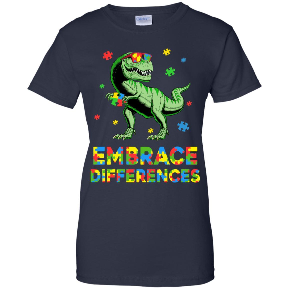 Dinosaur Puzzle Autism Awareness Embrace Differences-T-Shirt & Hoodie-Women's T-Shirt-Navy