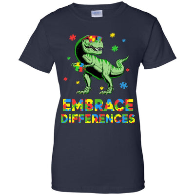 Dinosaur Puzzle Autism Awareness Embrace Differences-T-Shirt & Hoodie-Women's T-Shirt-Navy