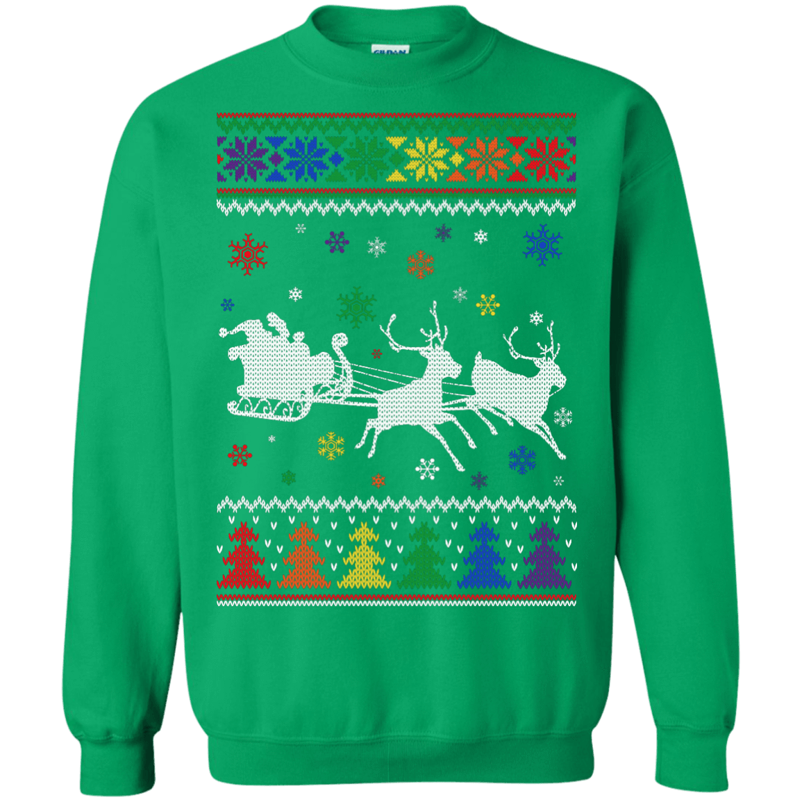 Rainbow Christmas Through The Snow Together-T-Shirt & Hoodie-Crewneck Sweatshirt-Irish Green