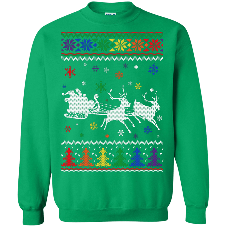Rainbow Christmas Through The Snow Together-T-Shirt & Hoodie-Crewneck Sweatshirt-Irish Green