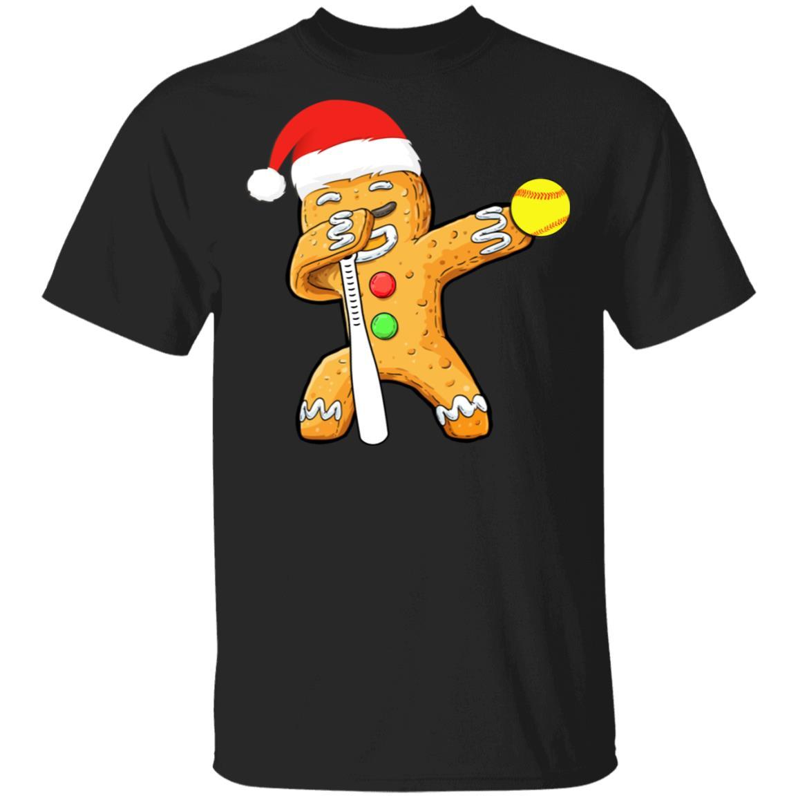 Dabbing Gingerbread Santa Softball Christmas Pajama Gifts-T-Shirt & Sweatshirt-Classic T-Shirt-Black