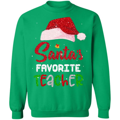 Santa's Favorite Teacher Christmas Xmas Gifts-T-Shirt & Sweatshirt-Crewneck Sweatshirt-Irish Green