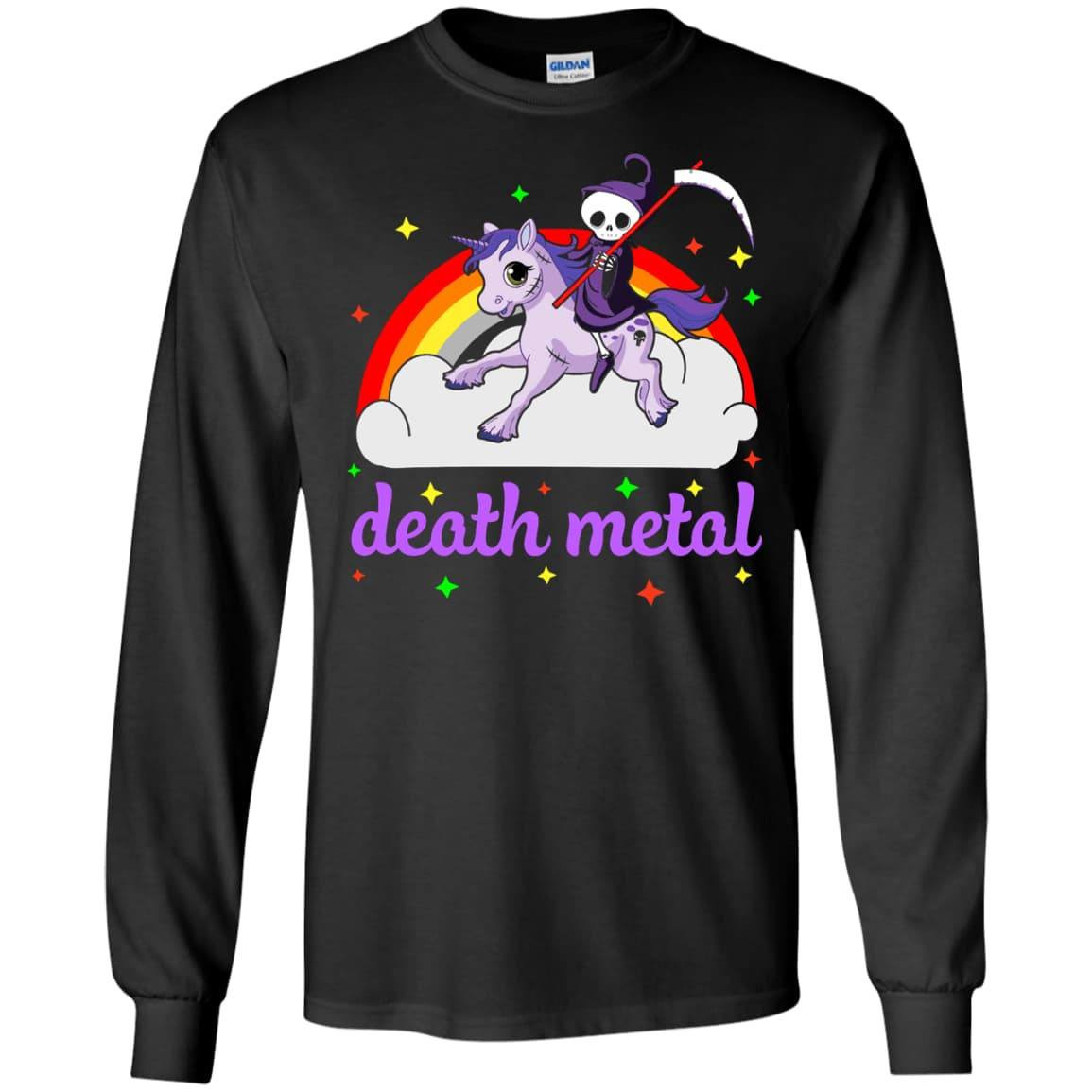 Death Metal Rocker Unicorn-T-Shirt & Hoodie-Long Sleeve T-Shirt-Black