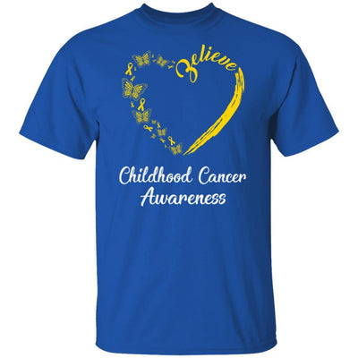 Butterfly Believe Childhood Cancer Awareness Ribbon Gifts-T-Shirt & Hoodie-Classic T-Shirt-Royal