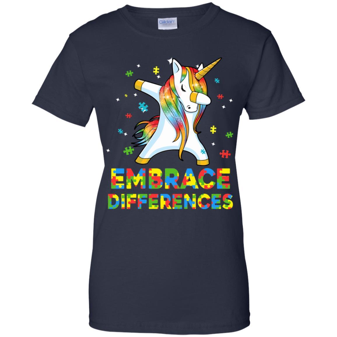 Dabbing Unicorn Autism Awareness Embrace Differences-T-Shirt & Hoodie-Women's T-Shirt-Navy