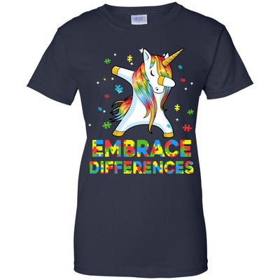 Dabbing Unicorn Autism Awareness Embrace Differences-T-Shirt & Hoodie-Women's T-Shirt-Navy