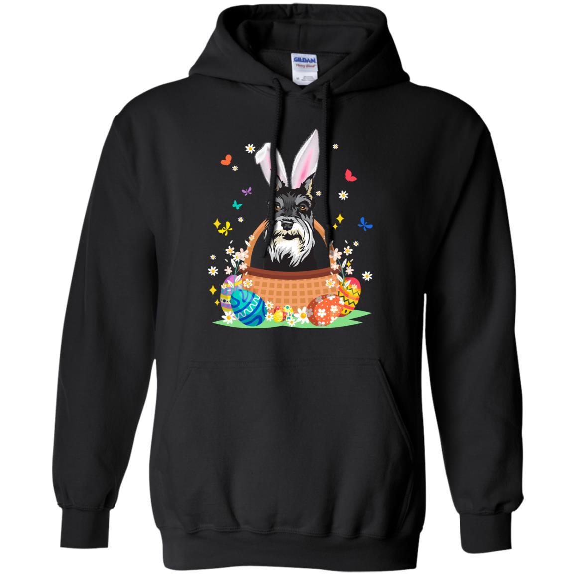 Schnauzer Bunny Hat Rabbit Easter Eggs-T-Shirt & Hoodie-Pullover Hoodie-Black