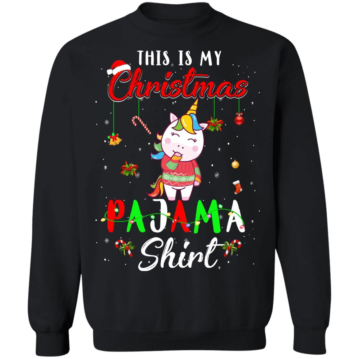 This Is My Christmas Pajama Unicorn Christmas Gifts-T-Shirt & Sweatshirt-Crewneck Sweatshirt-Black