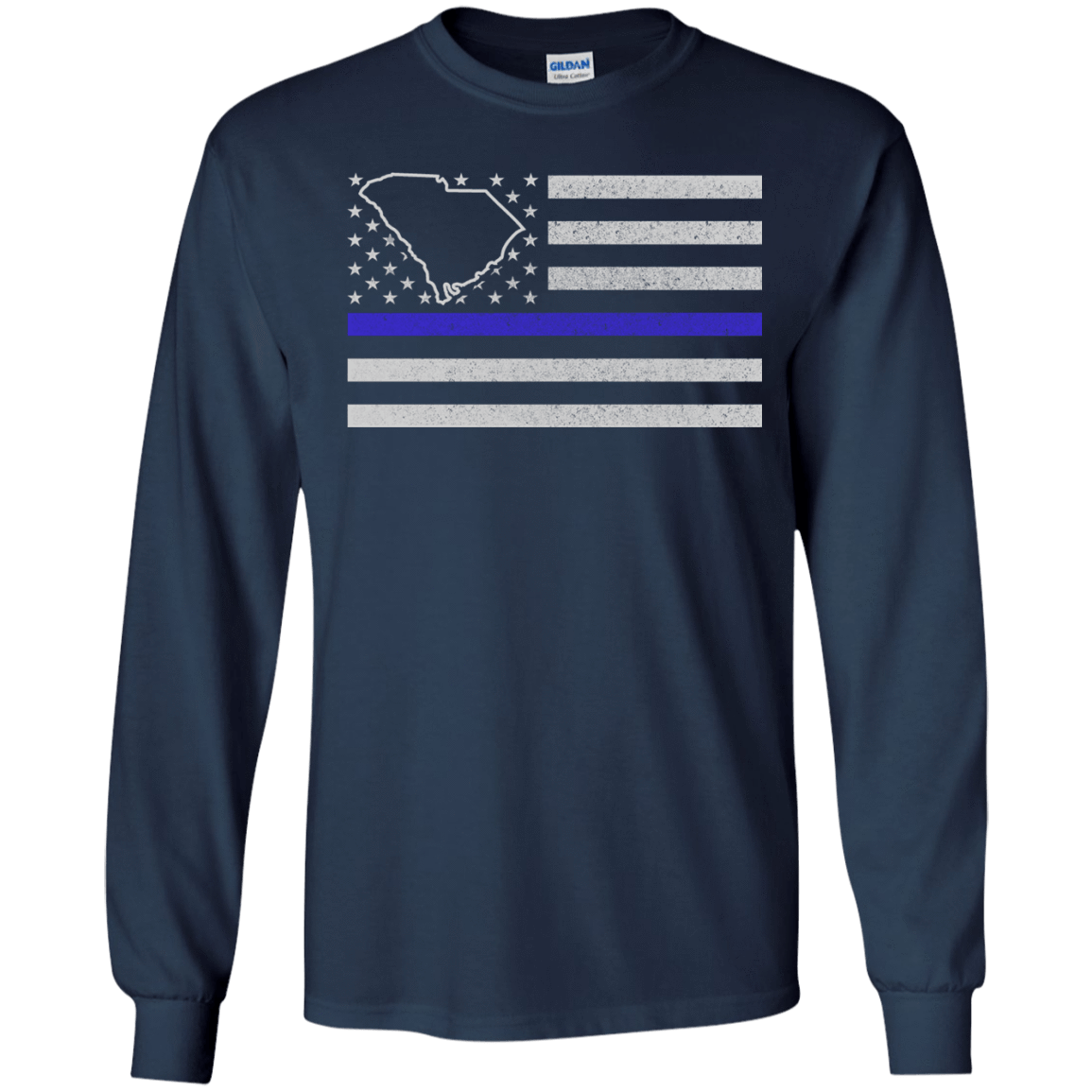 South Carolina Thin Blue Line Police State-T-Shirt & Hoodie-Long Sleeve T-Shirt-Navy