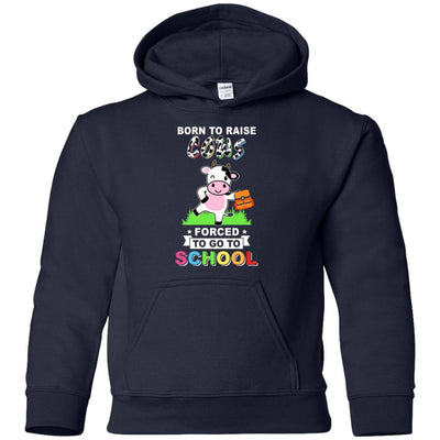 Born To Raise Cow Forced To Go To School Youth-Youth Shirt-Youth Pullover Hoodie-Navy