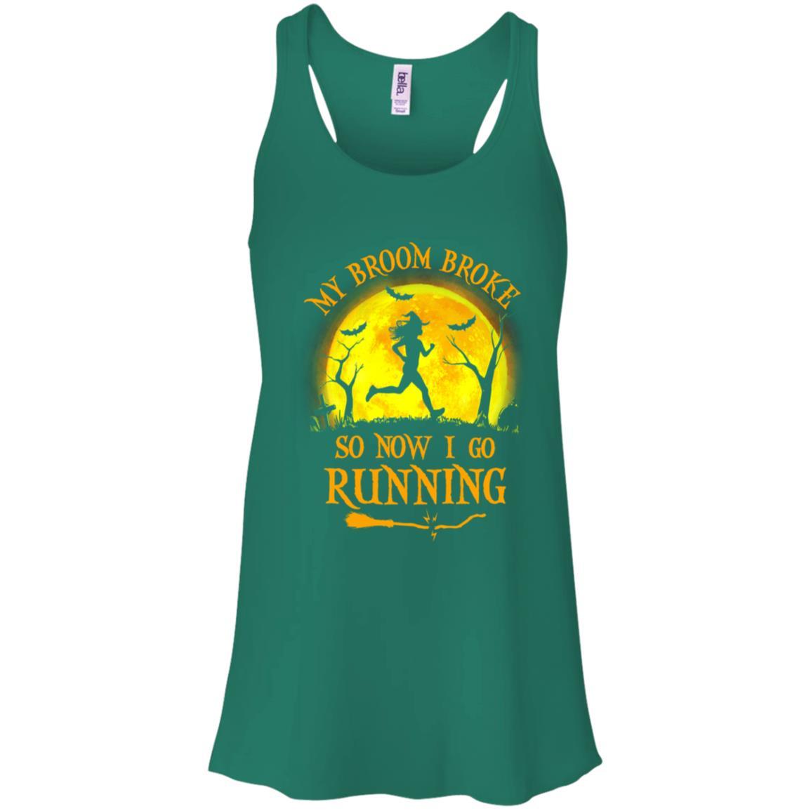 Funny Halloween My Broom Broke So Now I Go Running-T-Shirt & Tank Top-Women's Flowy Racerback Tank-Kelly Green