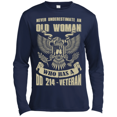Never Underestimate An Old Woman Who Has A DD-214 Veteran-T-Shirt & Hoodie-Long Sleeve T-Shirt-Navy