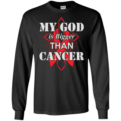 My God Is Bigger Than Cancer Red Awareness Ribbon-T-Shirt & Hoodie-Long Sleeve T-Shirt-Black