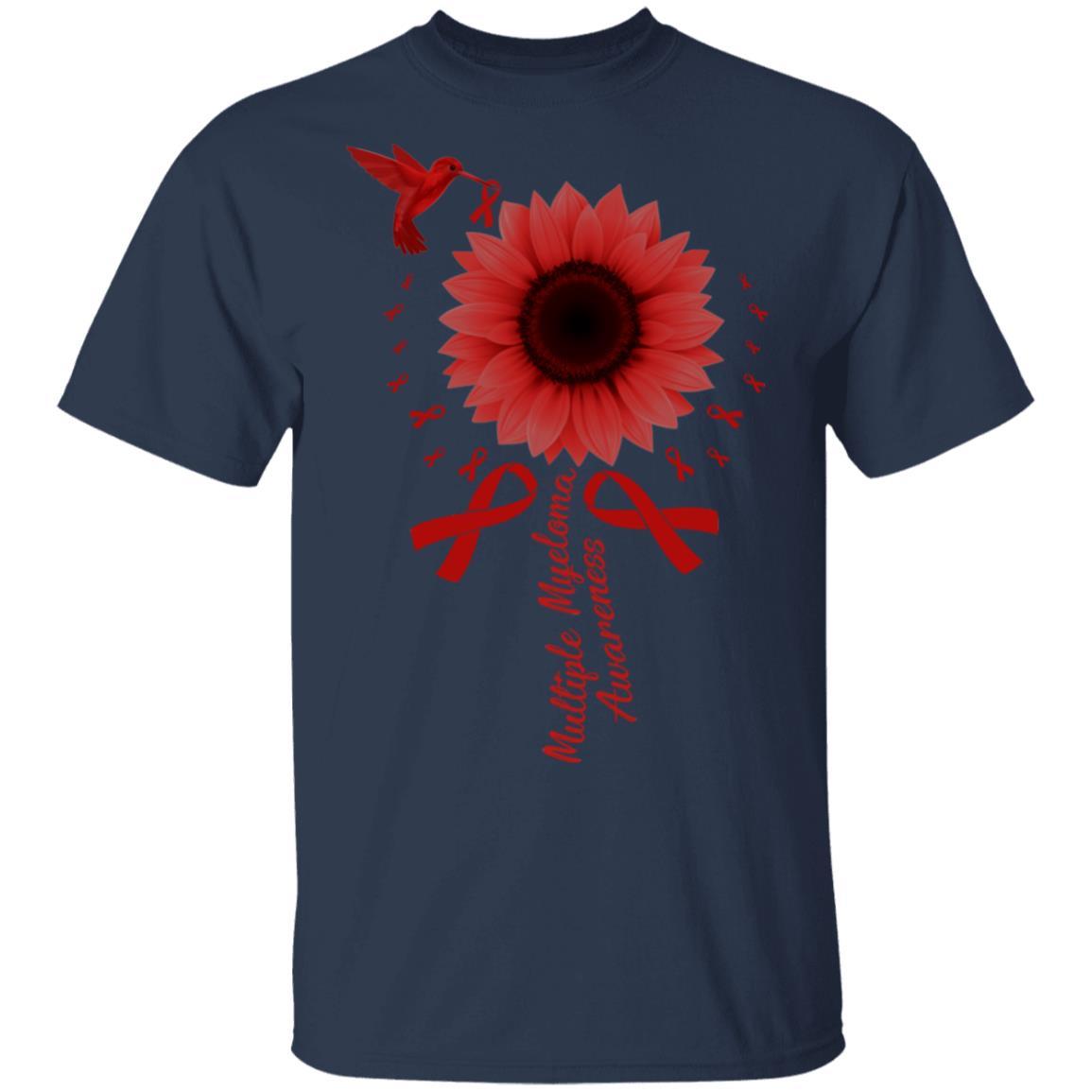Hummingbird Sunflower Burgundy Multiple Myeloma Awareness-T-Shirt & Hoodie-Classic T-Shirt-Navy