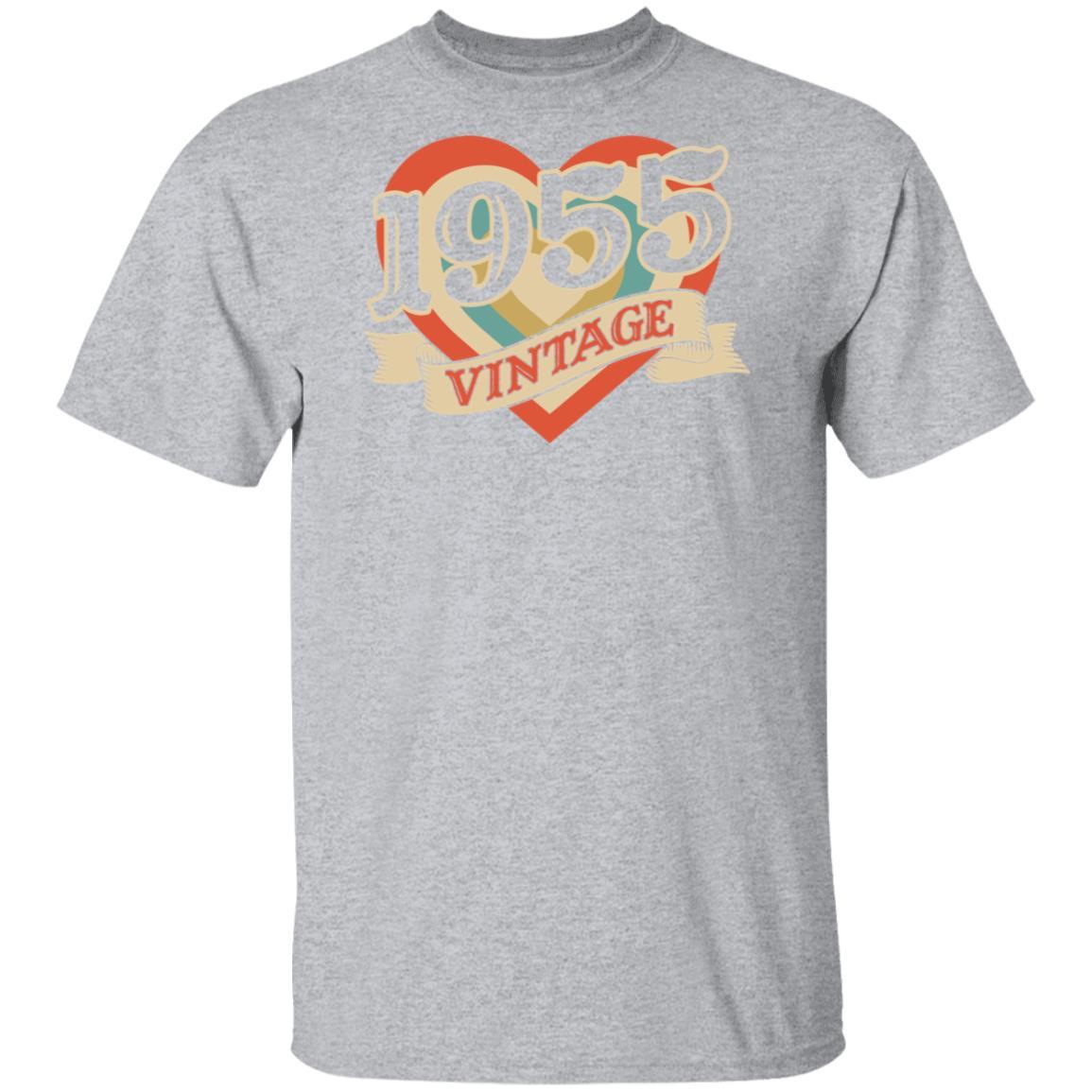 66th Birthday Gifts Classic Retro Heart Vintage 1955-T-Shirt & Tank Top-Classic T-Shirt-Sport Grey