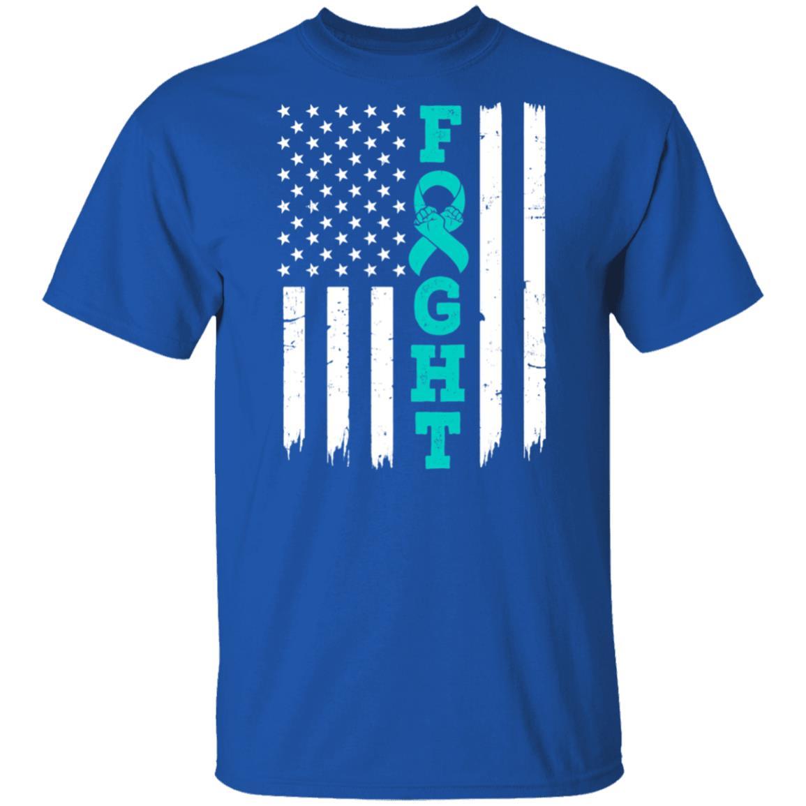 Ovarian Cancer Awareness American Flag Distressed-T-Shirt & Hoodie-Classic T-Shirt-Royal