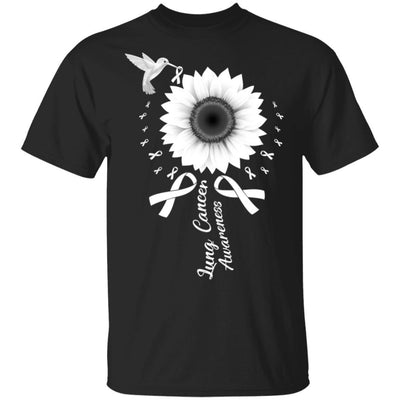 Hummingbird Sunflower White Ribbon Lung Cancer Awareness-T-Shirt & Hoodie-Classic T-Shirt-Black