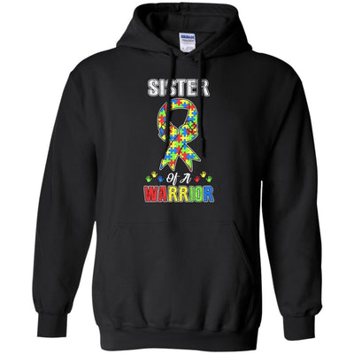 Sister Of A Warrior Support Autism Awareness Gift-T-Shirt & Hoodie-Pullover Hoodie-Black