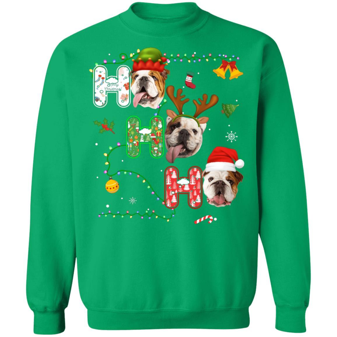 Christmas Ho Ho Ho Bulldog Lover Funny Xmas Gift-T-Shirt & Sweatshirt-Crewneck Sweatshirt-Irish Green