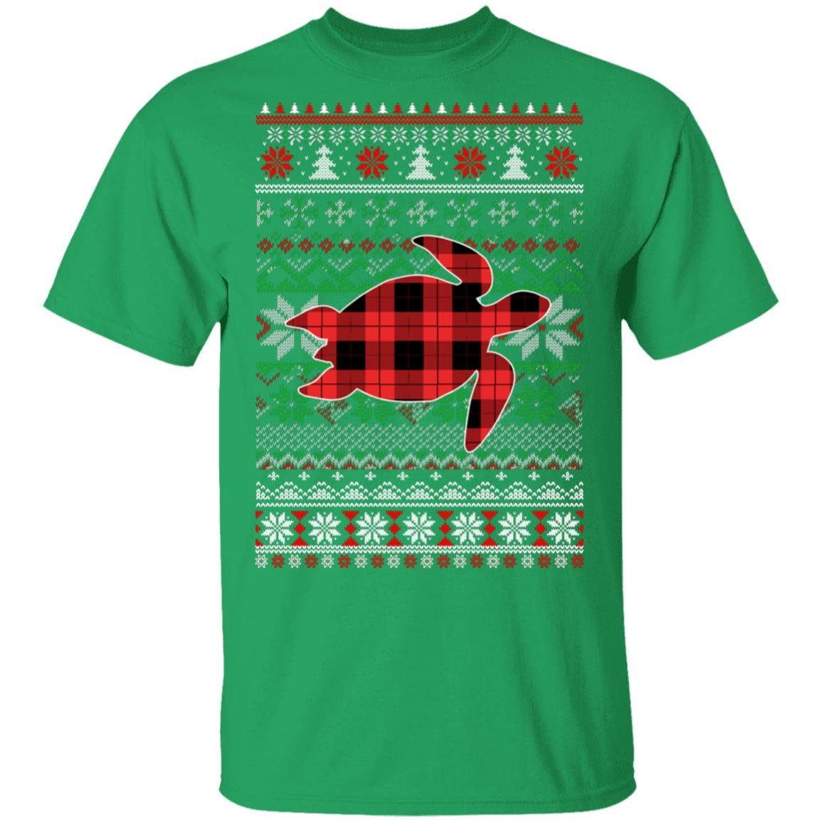 Turtle Red Plaid Ugly Christmas Sweater Funny Gifts-T-Shirt & Sweatshirt-Classic T-Shirt-Irish Green