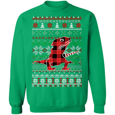 Bearded Dragon Red Plaid Ugly Christmas Sweater Funny Gifts-T-Shirt & Sweatshirt-Crewneck Sweatshirt-Irish Green