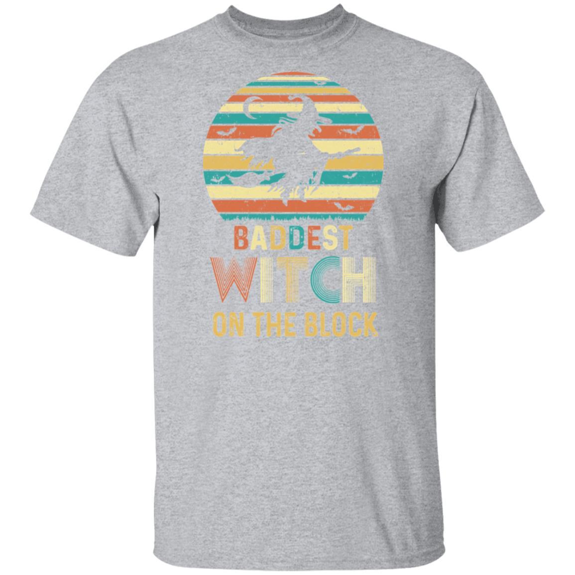 Baddest Witch On The Block Vintage Funny Halloween Gift-T-Shirt & Hoodie-Classic T-Shirt-Sport Grey