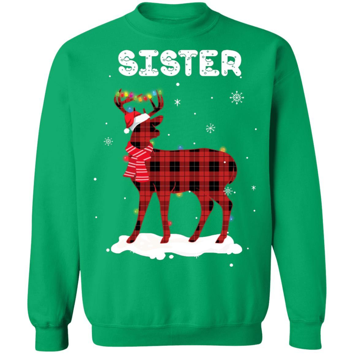Sister Deer Red Plaid Christmas Family Matching Pajamas-T-Shirt & Sweatshirt-Crewneck Sweatshirt-Irish Green