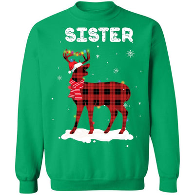 Sister Deer Red Plaid Christmas Family Matching Pajamas-T-Shirt & Sweatshirt-Crewneck Sweatshirt-Irish Green