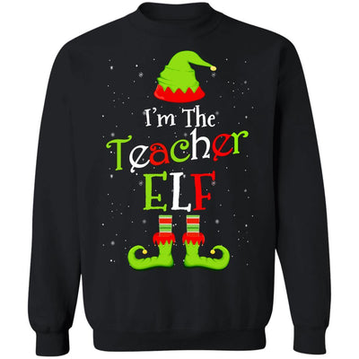 I'm The Teacher Elf Family Matching Funny Christmas Group Gift-T-Shirt & Sweatshirt-Crewneck Sweatshirt-Black